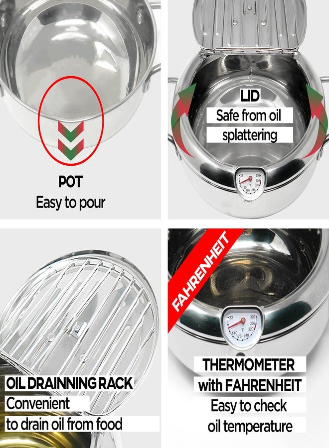 KOMONG Tempura Deep Frying Pot 3.4L, 304 Stainless Steel Deep Fryer pot with Fahrenheit Thermometer and Oil Draining Rack for Tempura chips, Fish, and Chicken - Image 3